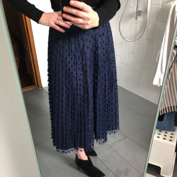 Kate Spade Navy Embroidered Tulle Pltd Midi Skirt - Picture 5 of 9